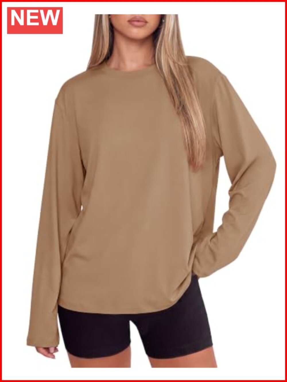 Oversized Long Sleeve Crew Neck T-Shirt Casual Workout Top